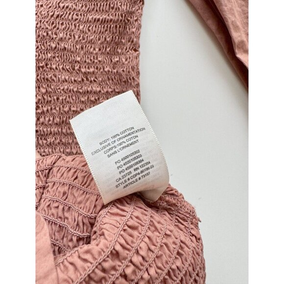 Aritzia WILFRED Maelys Brown Cotton Poplin Puff Sleeve Smocked Dress, Size XS - Picture 10 of 11